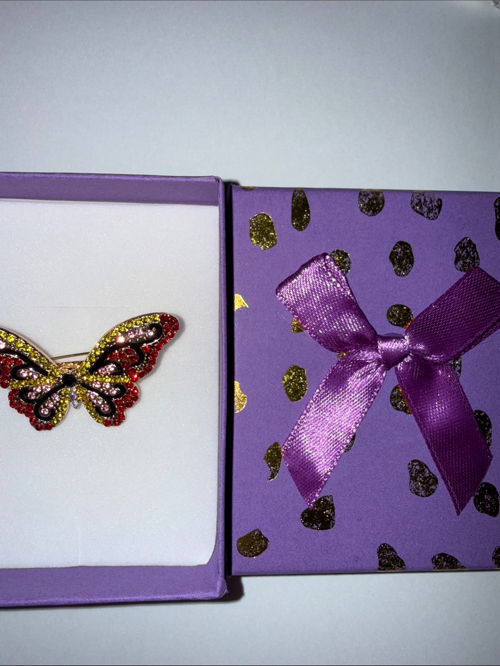 Butterfly Crystal Brooch in Purple and Red